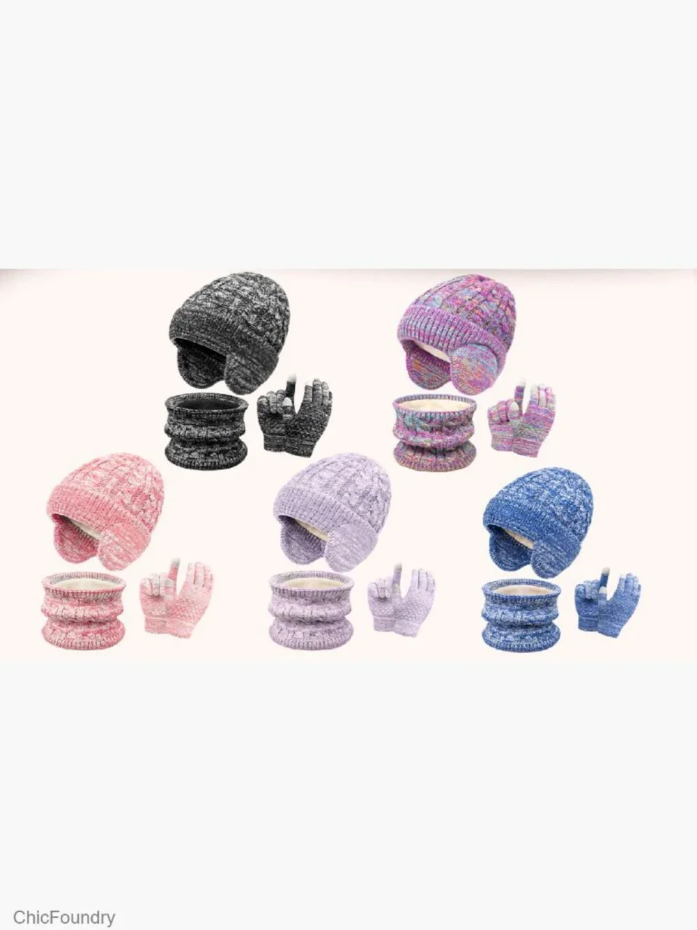 Kids Winter Hat Gloves Scarf Set Knit Beanie with Earflaps Mittens Neck Gaiter