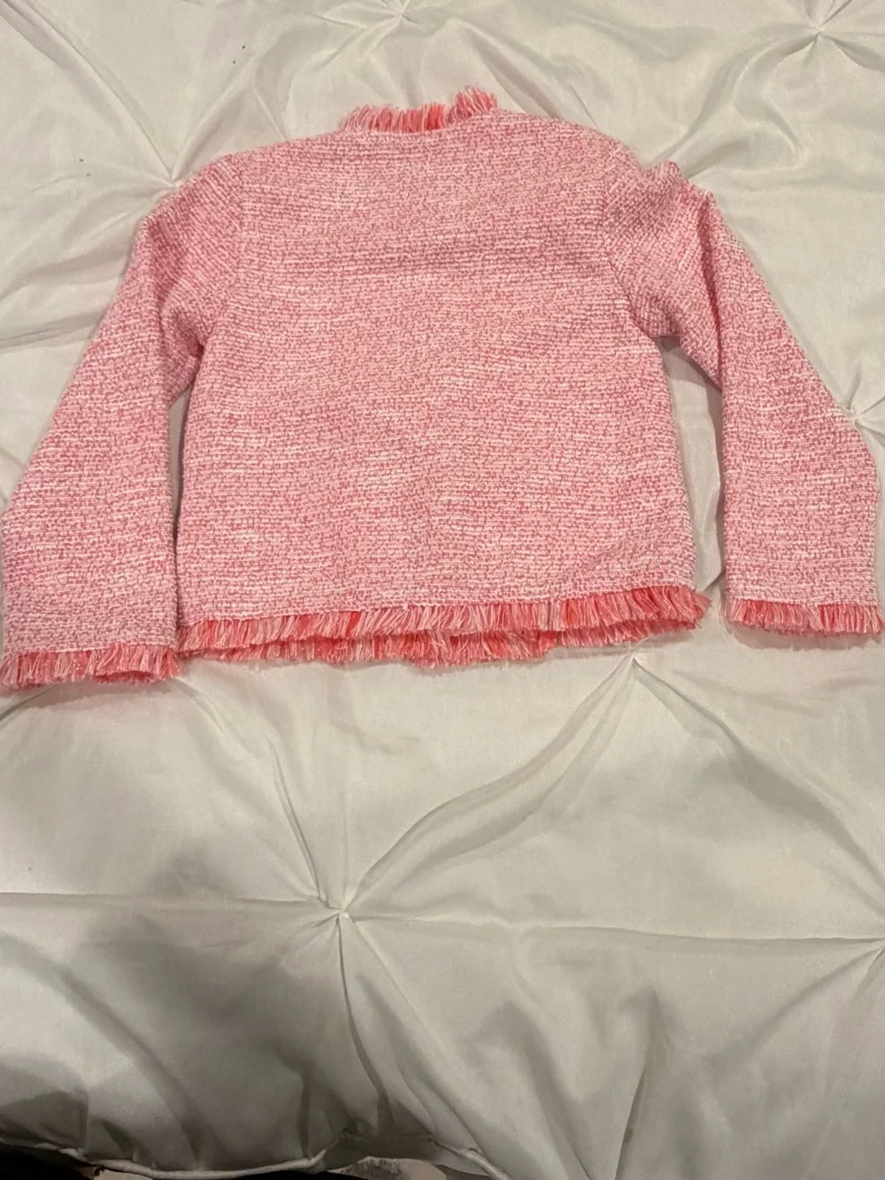 Girls Pink Tweed Fringe Jacket Size 24m