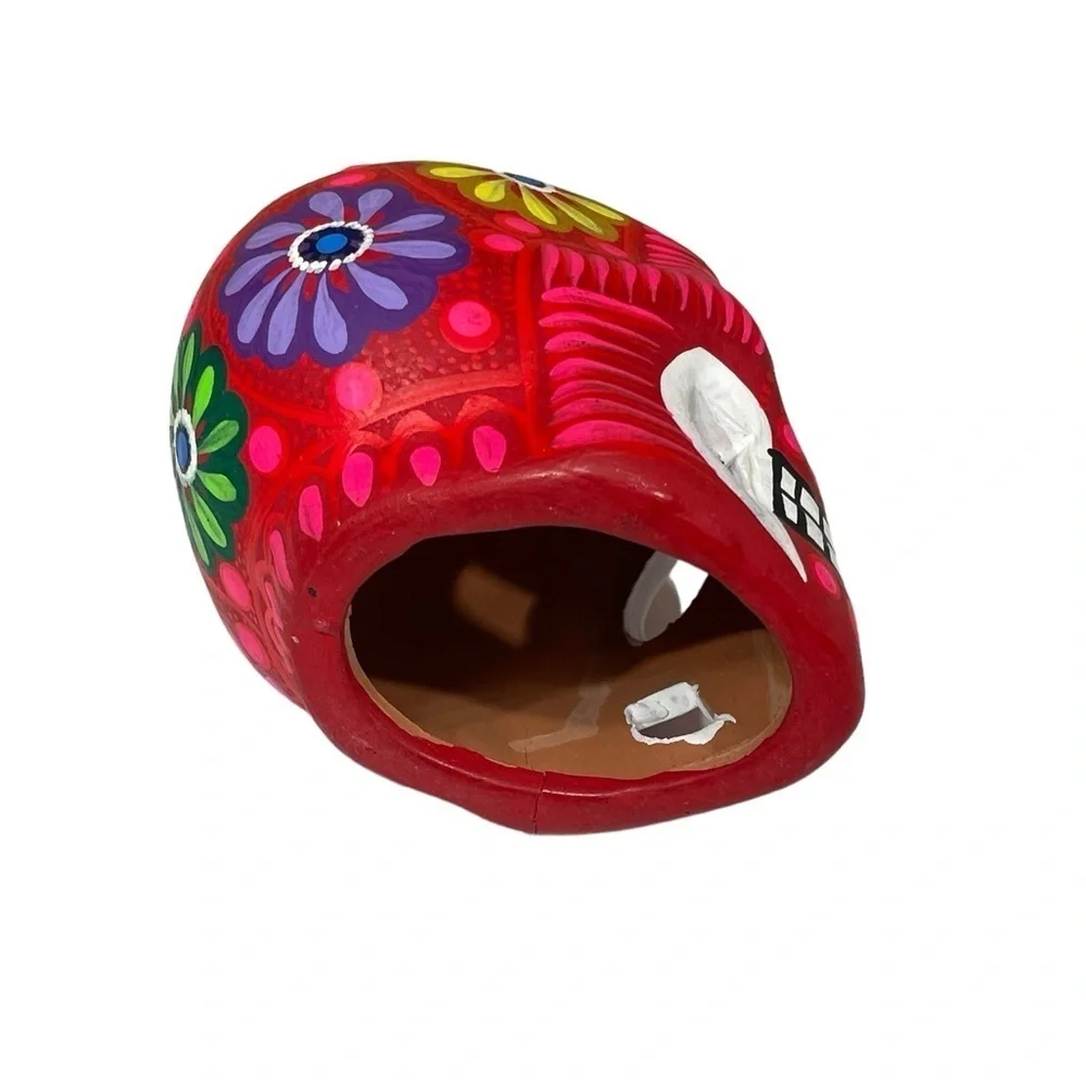 Mexican Clay Skull Hand painted red New