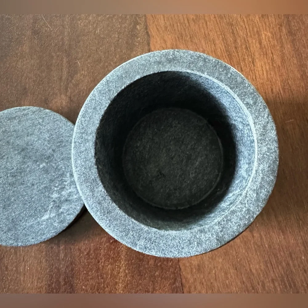 Pottery Barn small soapstone canister with lid
