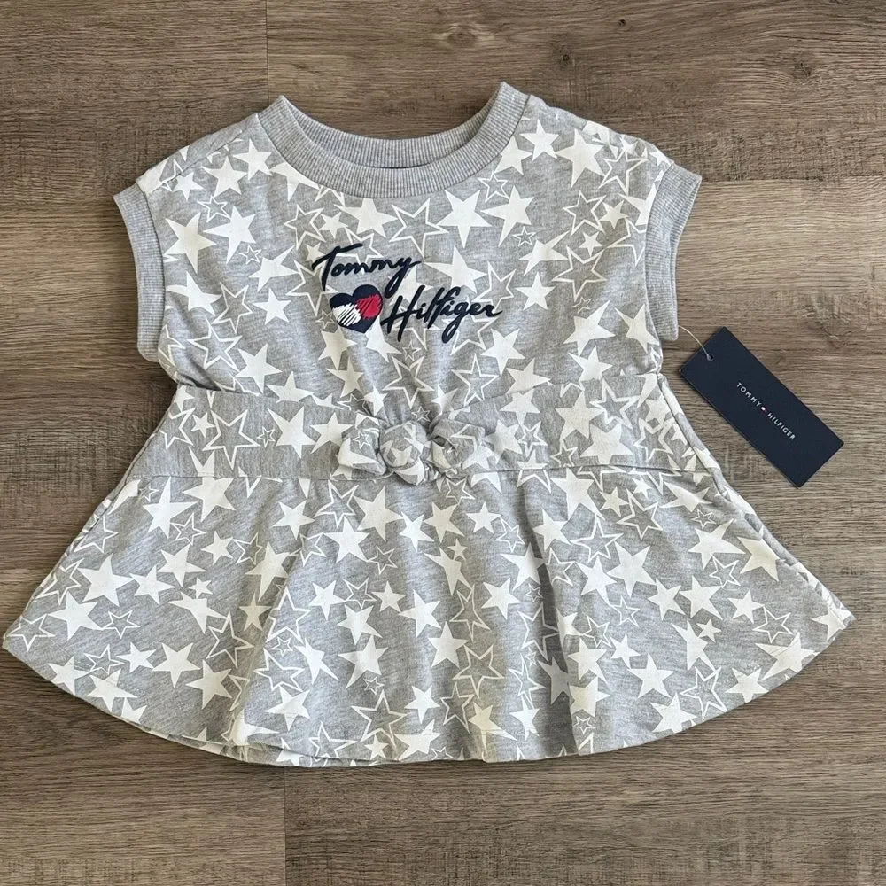 Tommy Hilfiger Gray Star Peplum Dress Top with Heart Logo