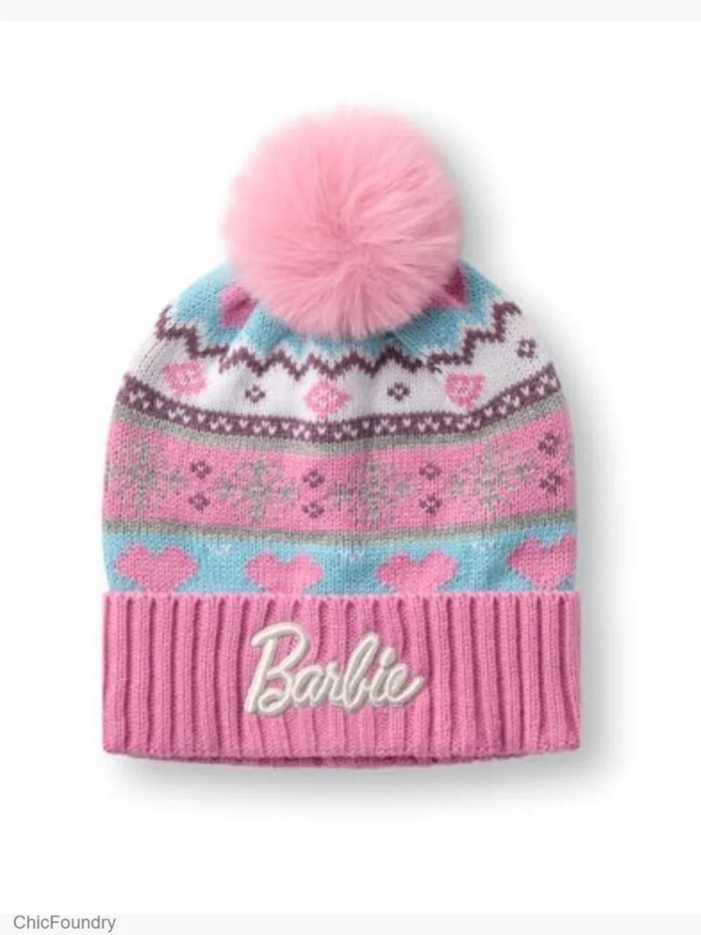 Girls Fair Isle Knit Beanie and Gloves Winter Set Accessory