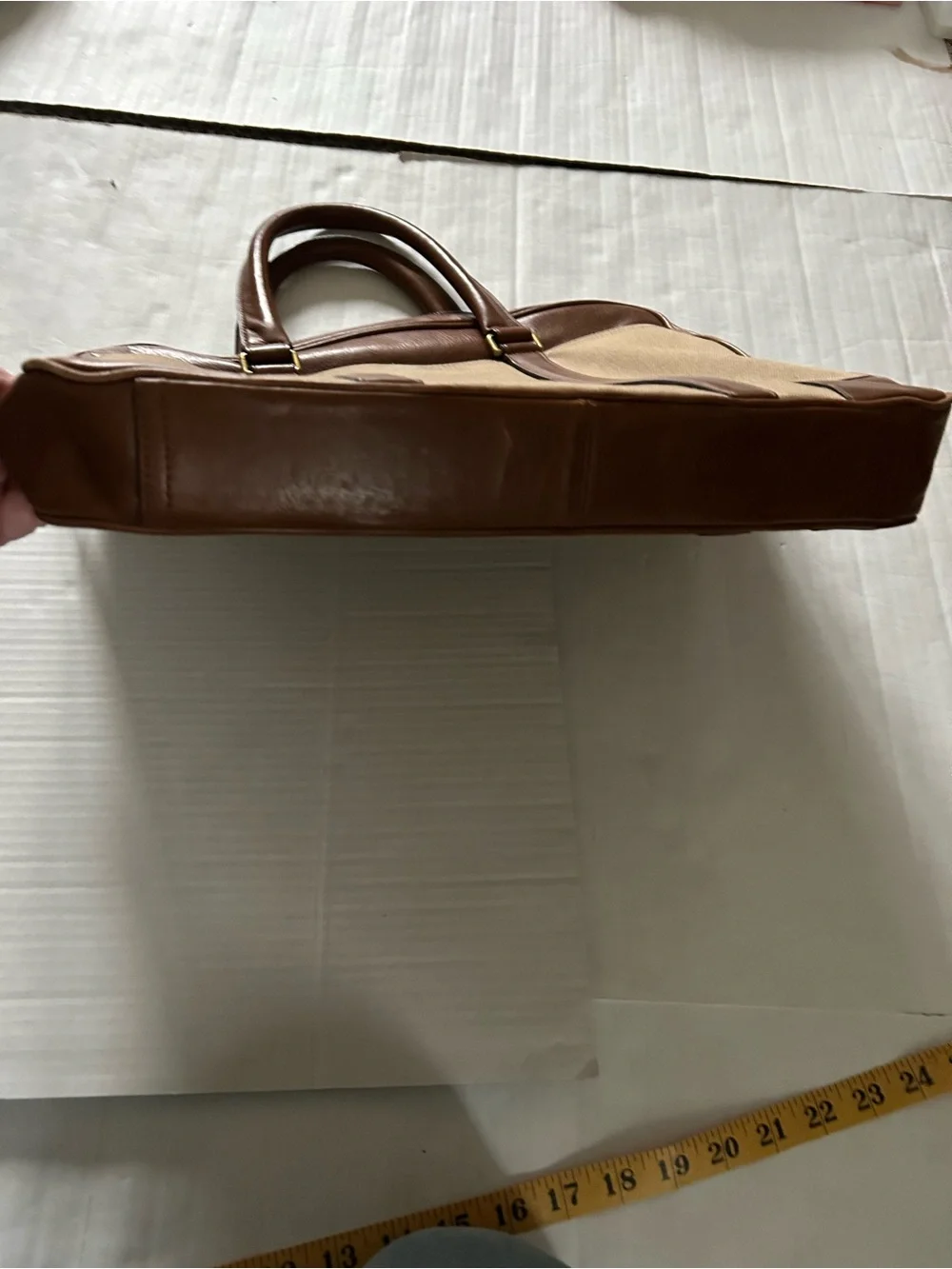Coach Men’s Bleecker Archival Twill & Leather Briefcase in Tan and Brown 71300