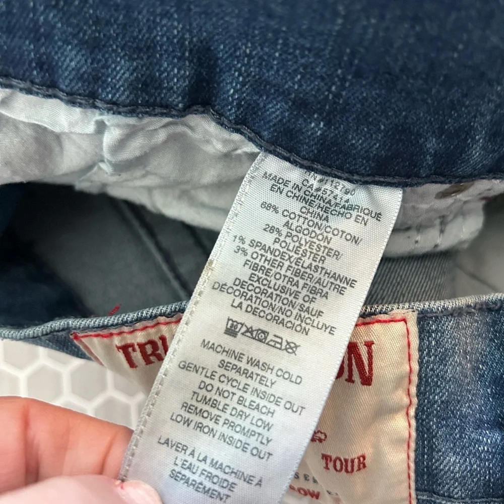 True Religion Men's Dark Slim Straight Jeans Horse Shoe Purple Silver Hardware