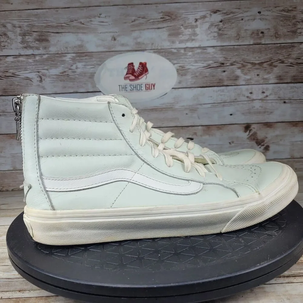 Vans Sk8 Hi Women Size 8 Baby Blue Leather White High Top Casual Sneakers