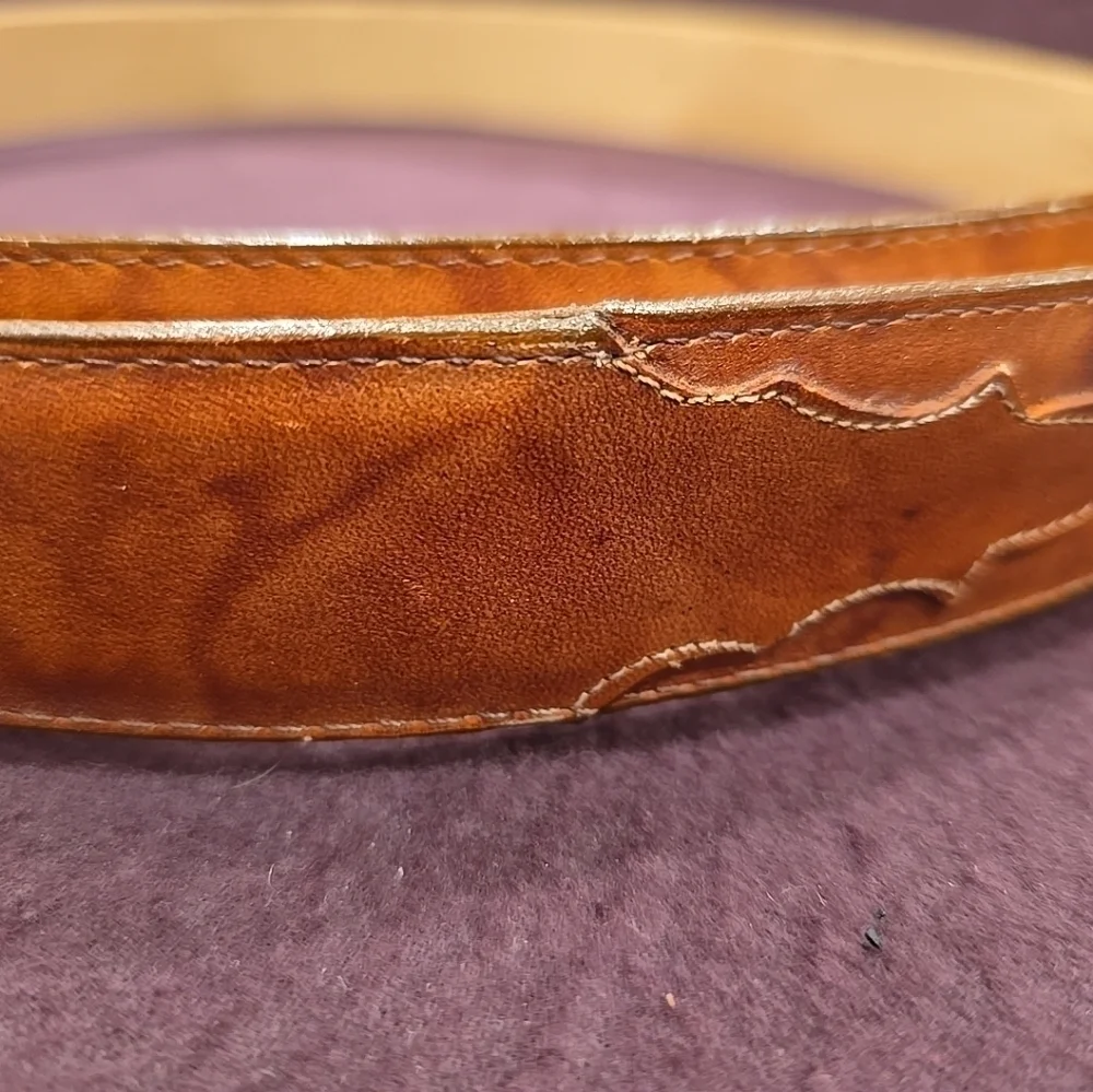 Tony Lama Leather Belt w/ Cowhide