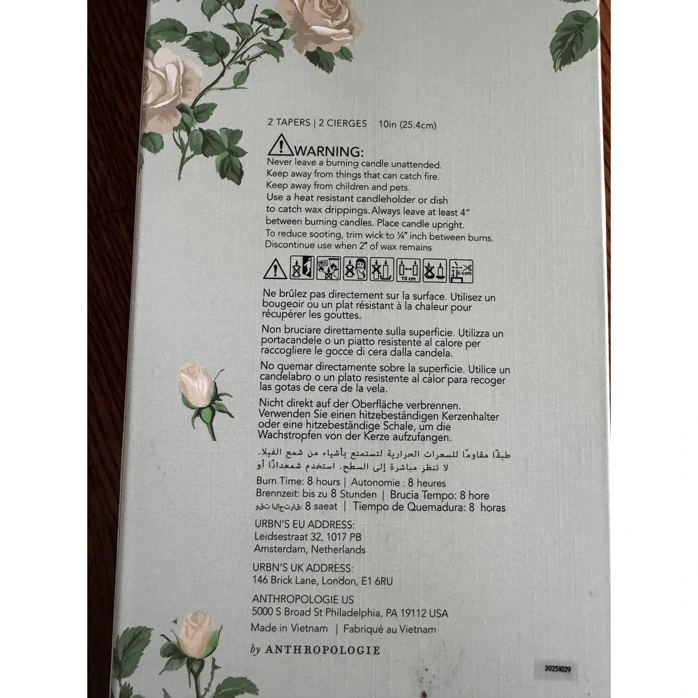 Anthropologie Floral Vine Taper Candles