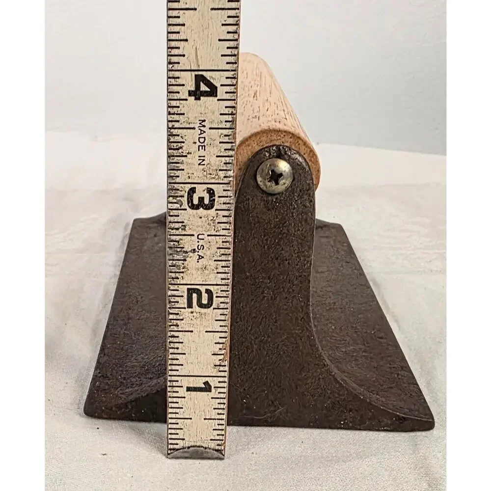 Vintage Cast Iron Bacon Press w/Wood Handle Pig & Flower 3 1/2