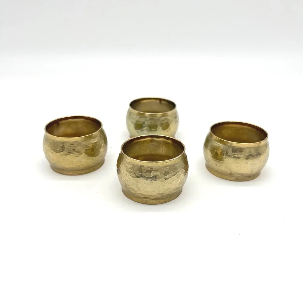 Vintage Hammered Brass Napkin Rings Set of 4 Table Decor Place‎ Setting