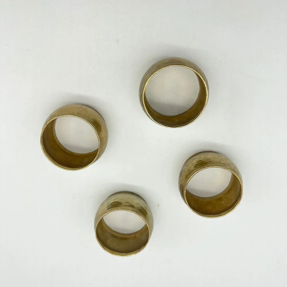 Vintage Hammered Brass Napkin Rings Set of 4 Table Decor Place‎ Setting
