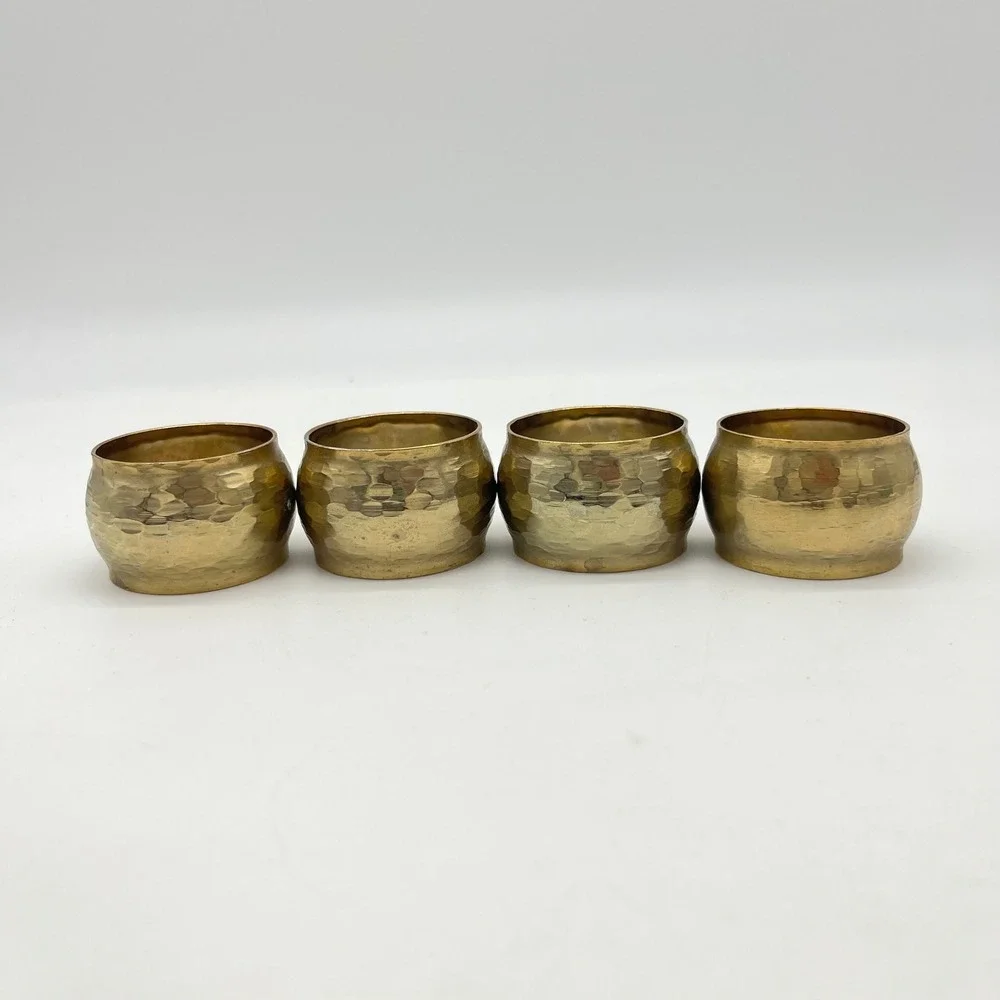 Vintage Hammered Brass Napkin Rings Set of 4 Table Decor Place‎ Setting