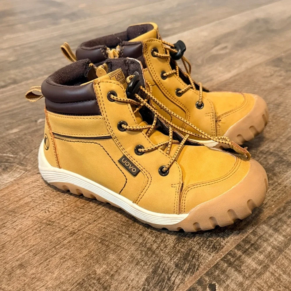 UOVO Kids High Top Side Zip Water-Resitant Hiking Boots, Tan, 31/ 12.5