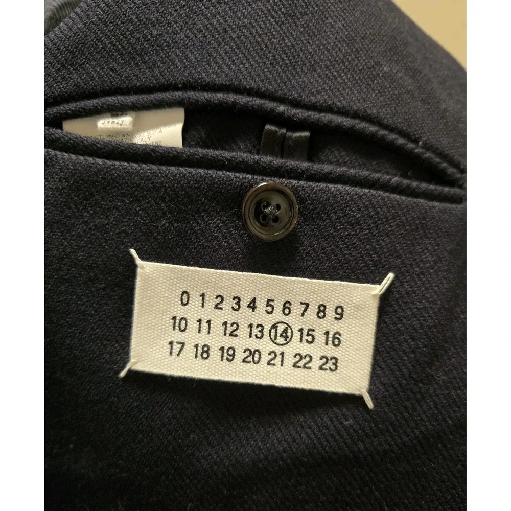 Maison Margiela Mens Pea Coat Line 14‎ Navy Blue Contrast Corduroy Cuffs Size 50