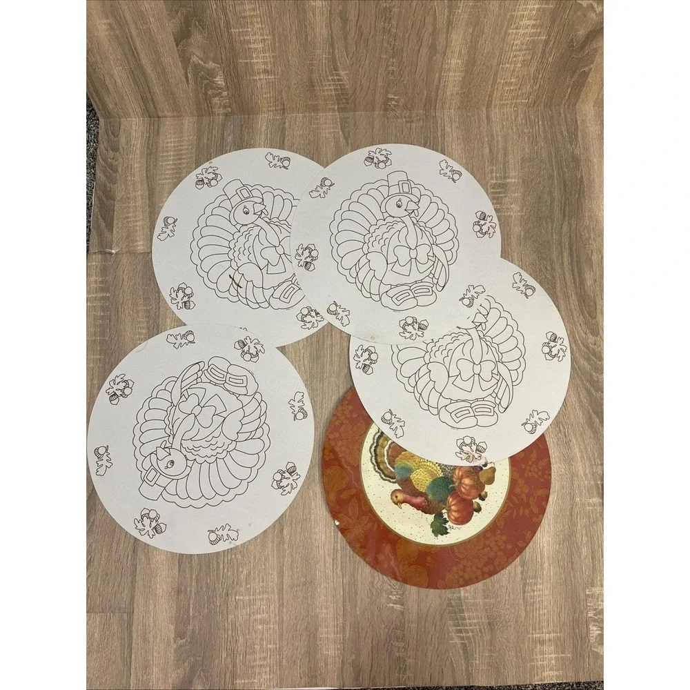 Lot Of 16 Thanksgiving Party Round Paper Kids Activity Placemat 80s by AGC 14