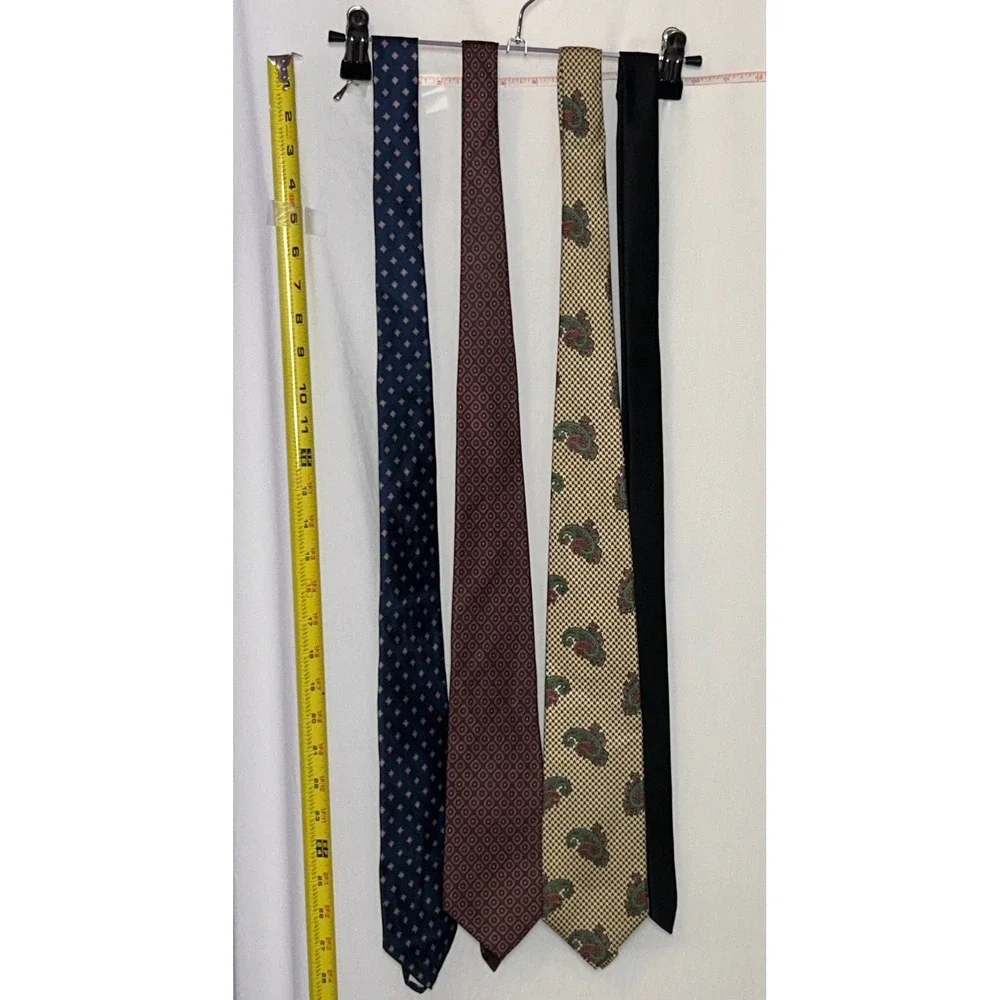 Mens Silk Ties Lot of 4 Adolfo Custom Designed Paisley‎ Geometric Patterns Black