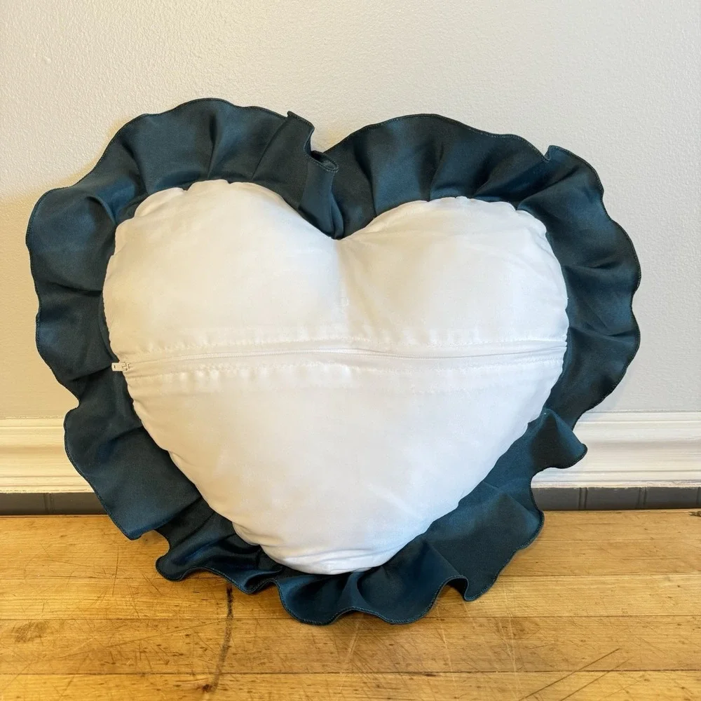 Heart Shape Throw‎ Pillow Victorian Floral Romantic Satin Ruffle Trim 17