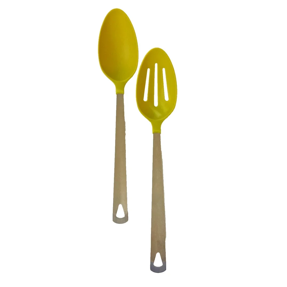 VTG Kitchen‎ Utensil Set 2 Serving Spoon Slotted Avocado Green Metal Handle 13