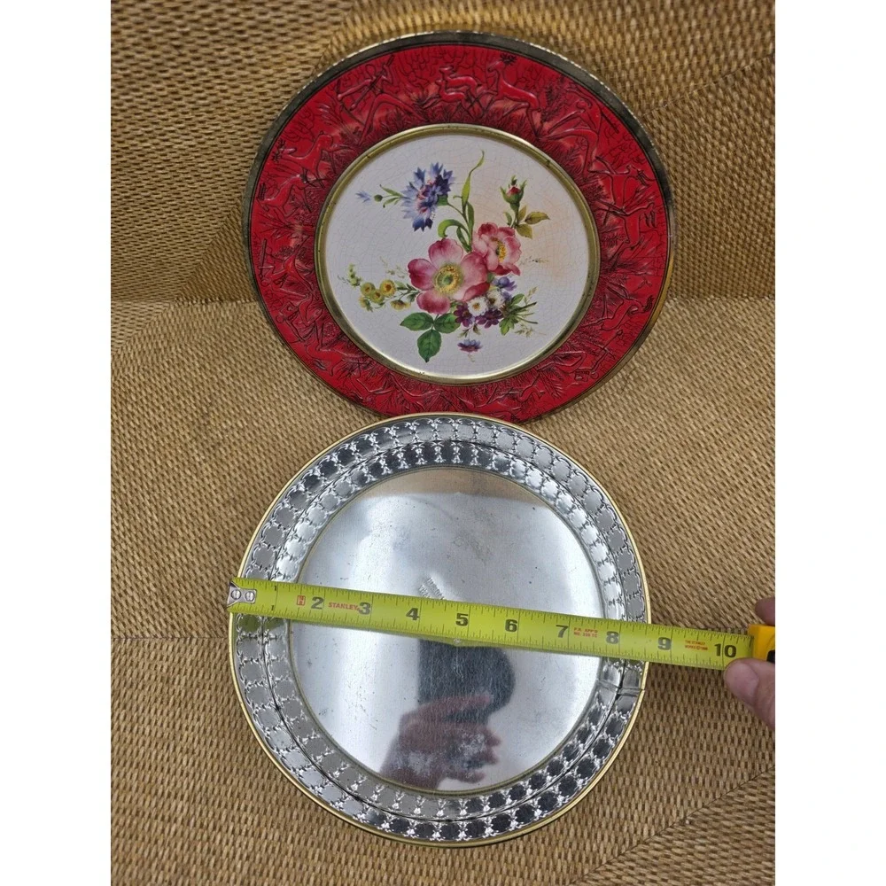VTG Western Germany Decorative Tin Box Red & Gold Floral Embossed Container 8.5