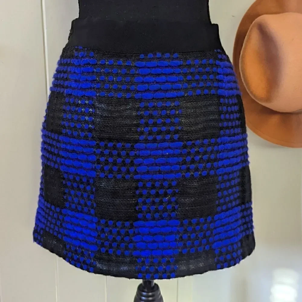 Milly of New York Mixed Media Plaid Wool Mini Skirt 4 Dark Feminine Rock Moody
