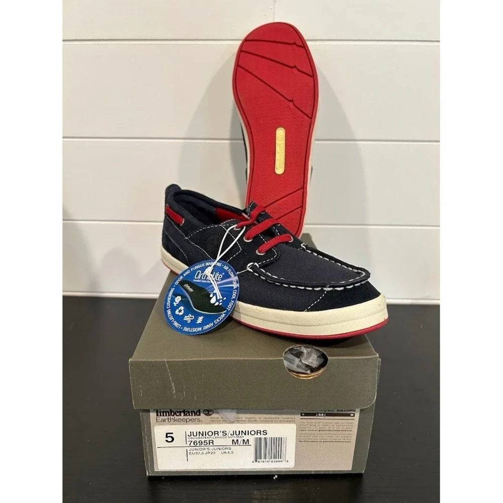 Women‎ Timberland Earthkeeper shoes size Junior 5 Ortholite Red Blue Slip On