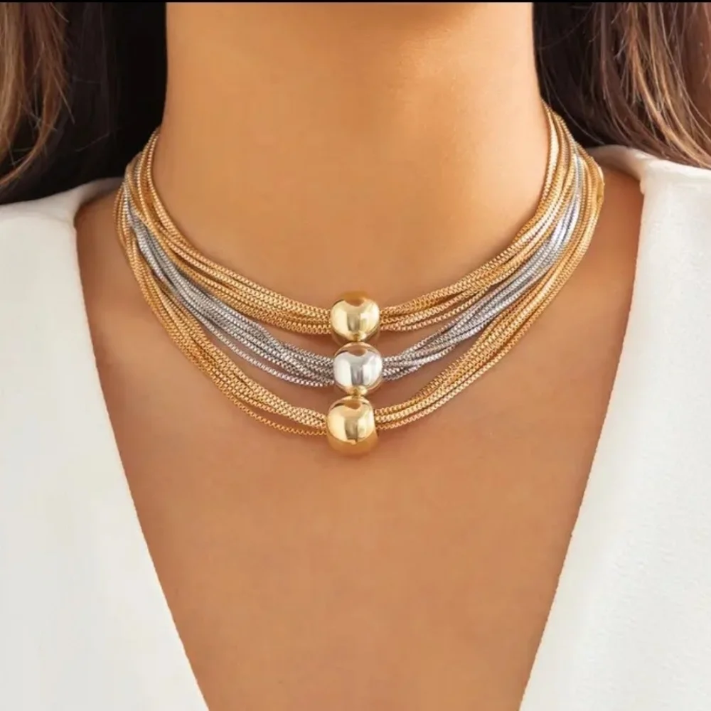 Necklace layers silver gold plated