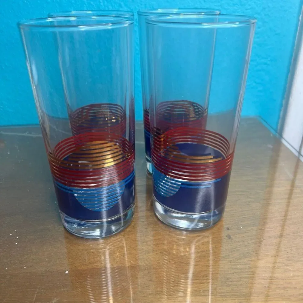 Anchor hocking  Vintage Mid-Century Modern Highball Glasses Set of 4 Retro Red B