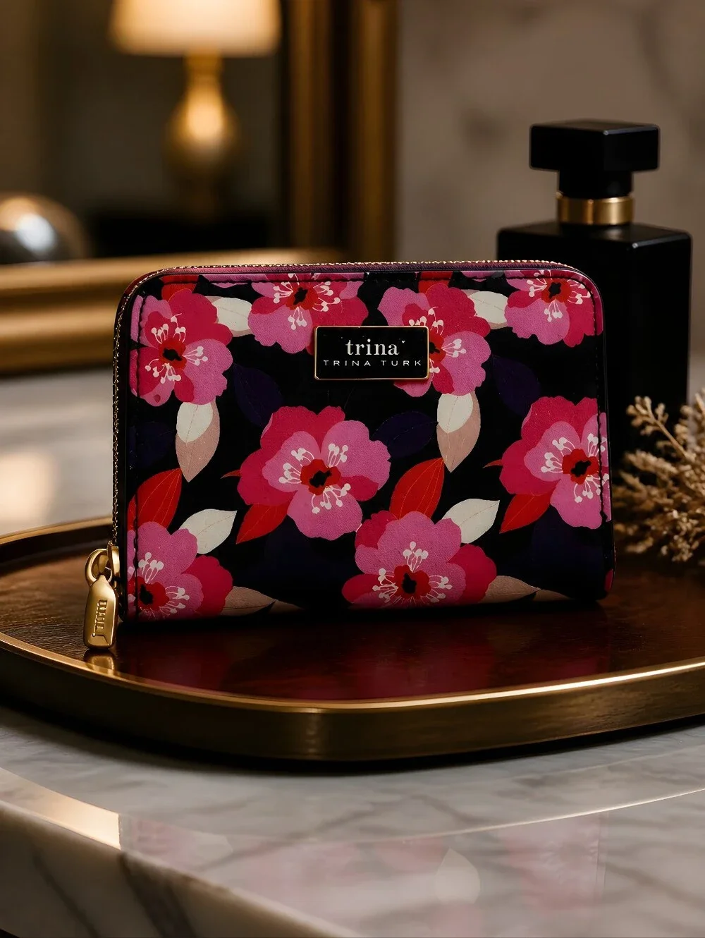 Trina Turk NWT Bold Floral Pink & Black Wallet
