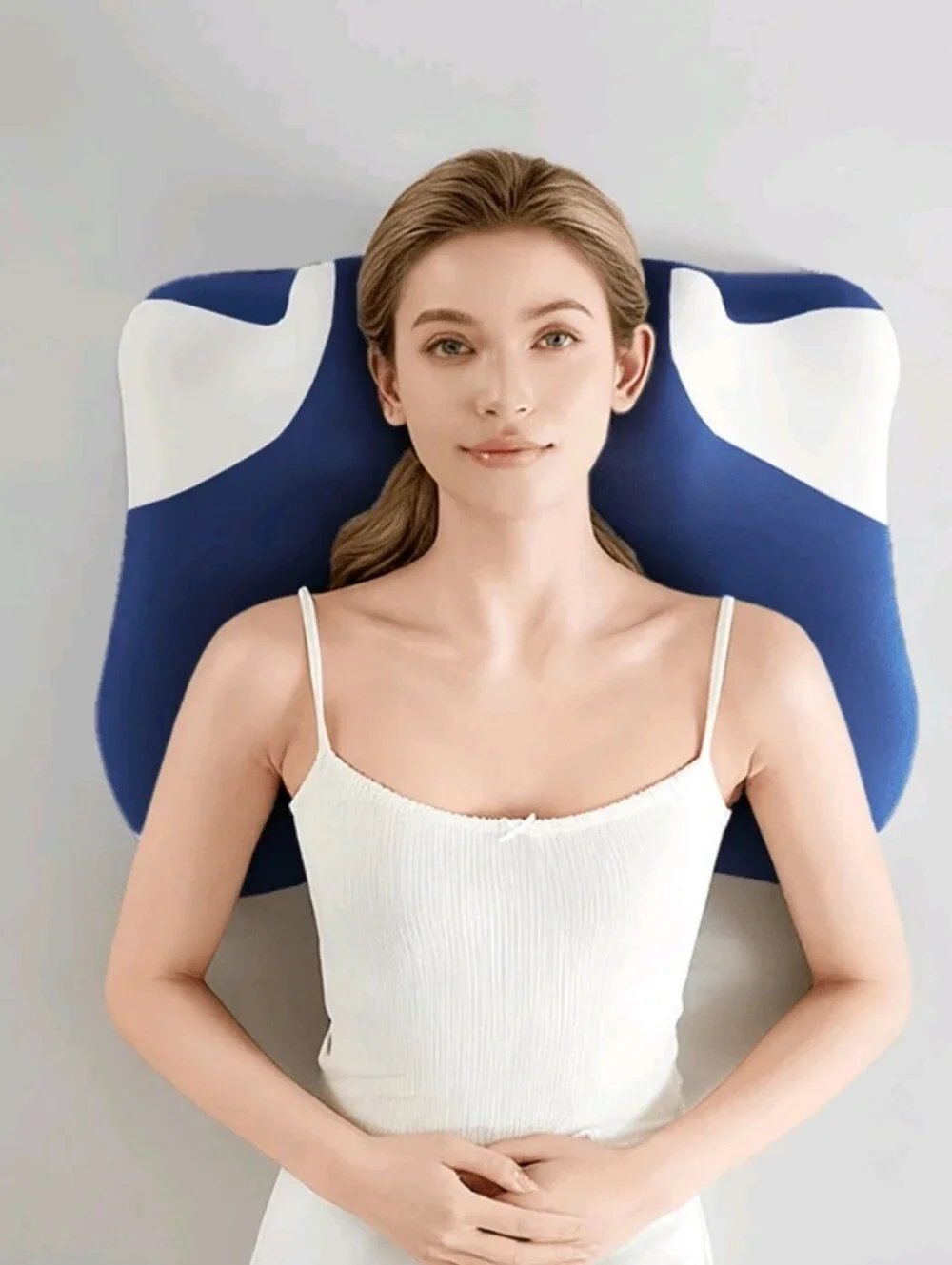 Ergonomic Memory Foam Neck & Back Pillow - Blue White