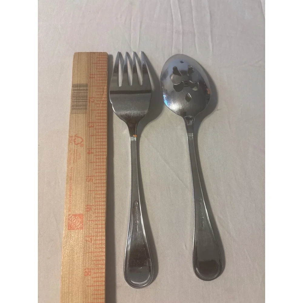Wallace Serving Set Unisex OS Silver Good 18/10 Stainless Beaded 2pc Fork Spoon