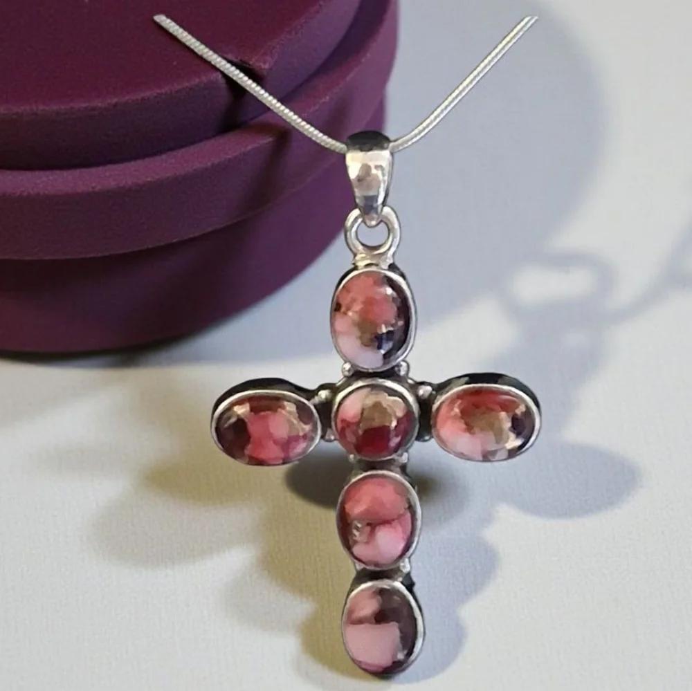 ROSE DAHLIA TURQUOISE CROSS 925 STERLING SILVER