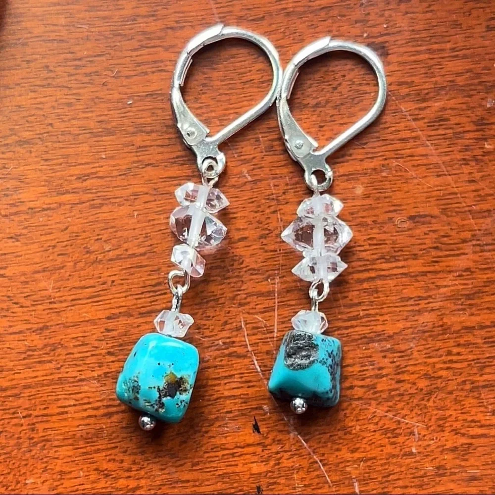 Genuine Turquoise & Herkimer Diamond Quartz Earrings!