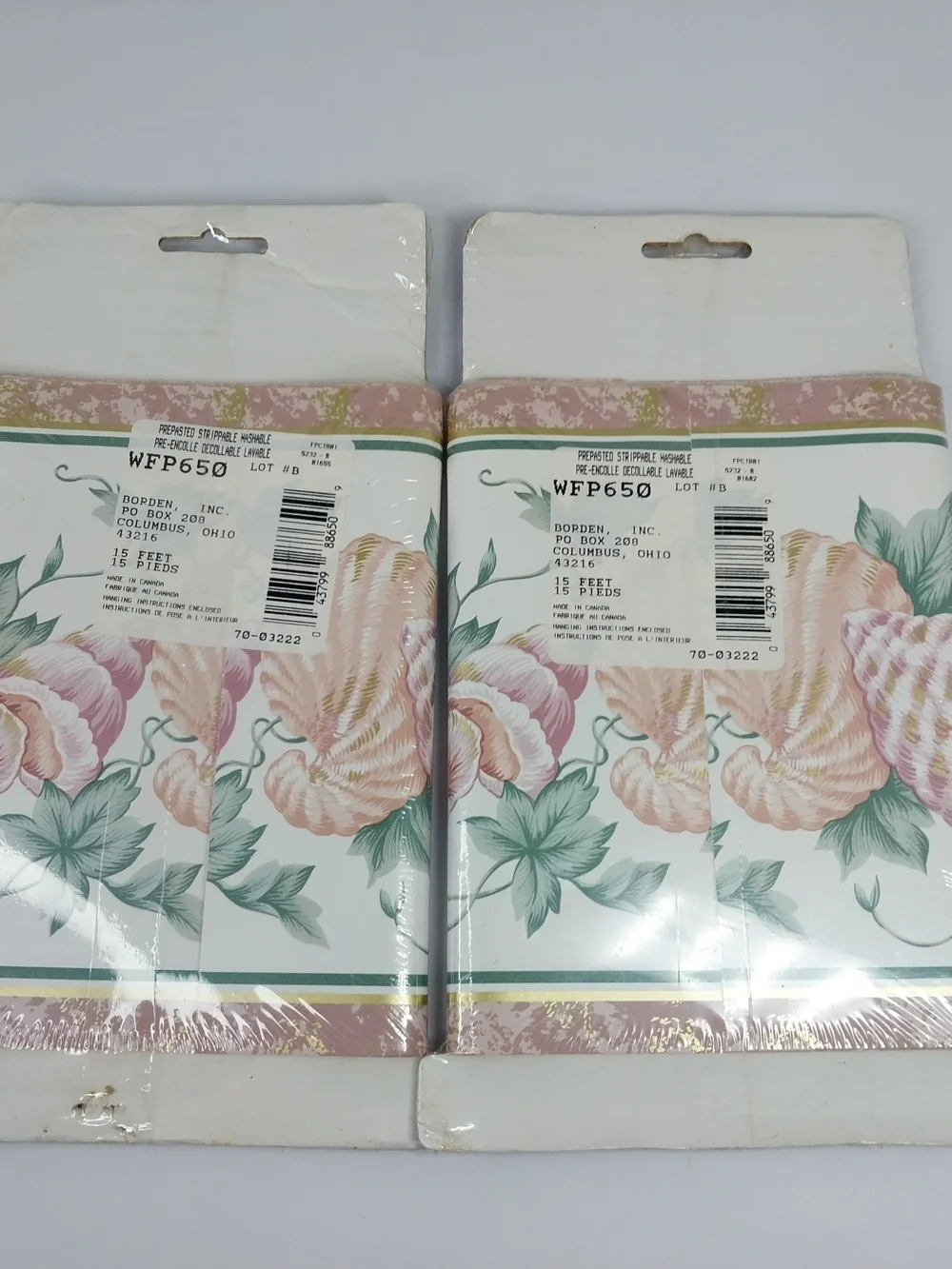 Vintage 90s Bordenstyle Wallpaper Border Pink Sea Shells Print 7”x 5 Yds.
