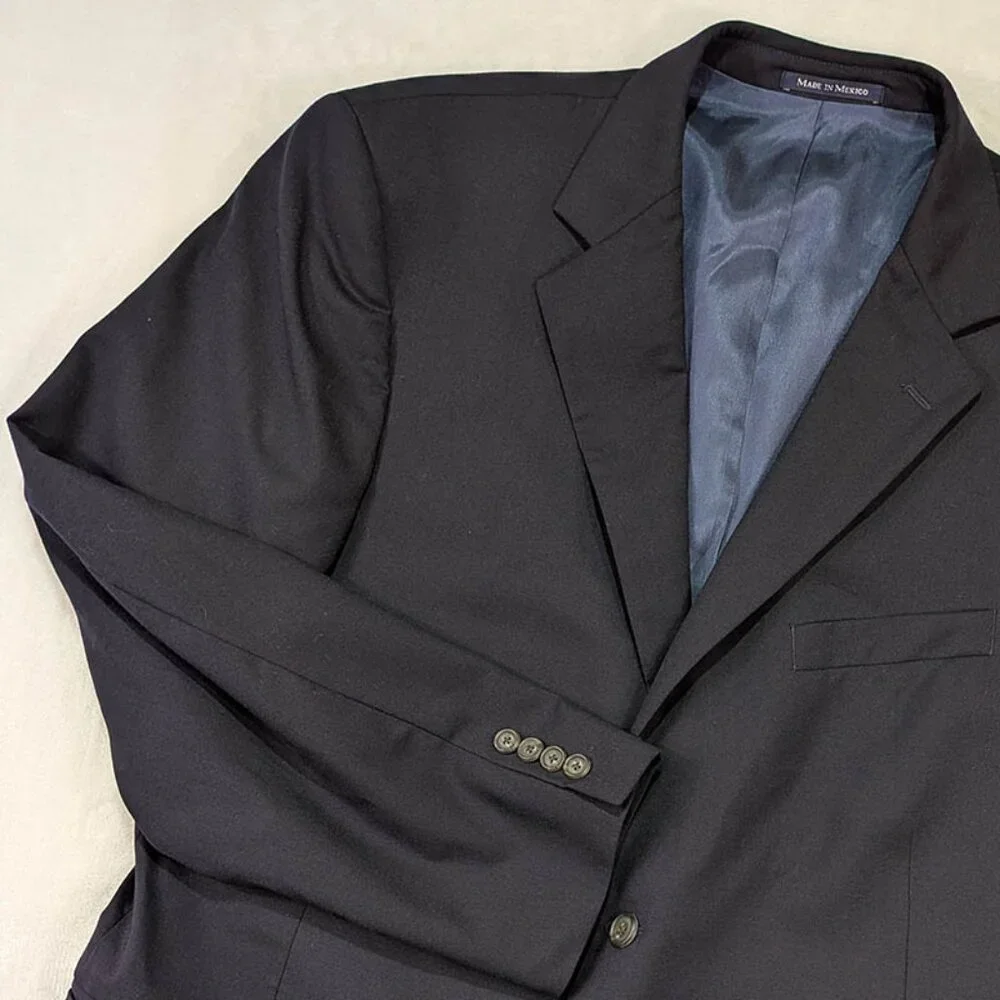 Lands' End 100% Wool Blazer Sport Coat Mens 48R Navy Traditional Preppy Academia