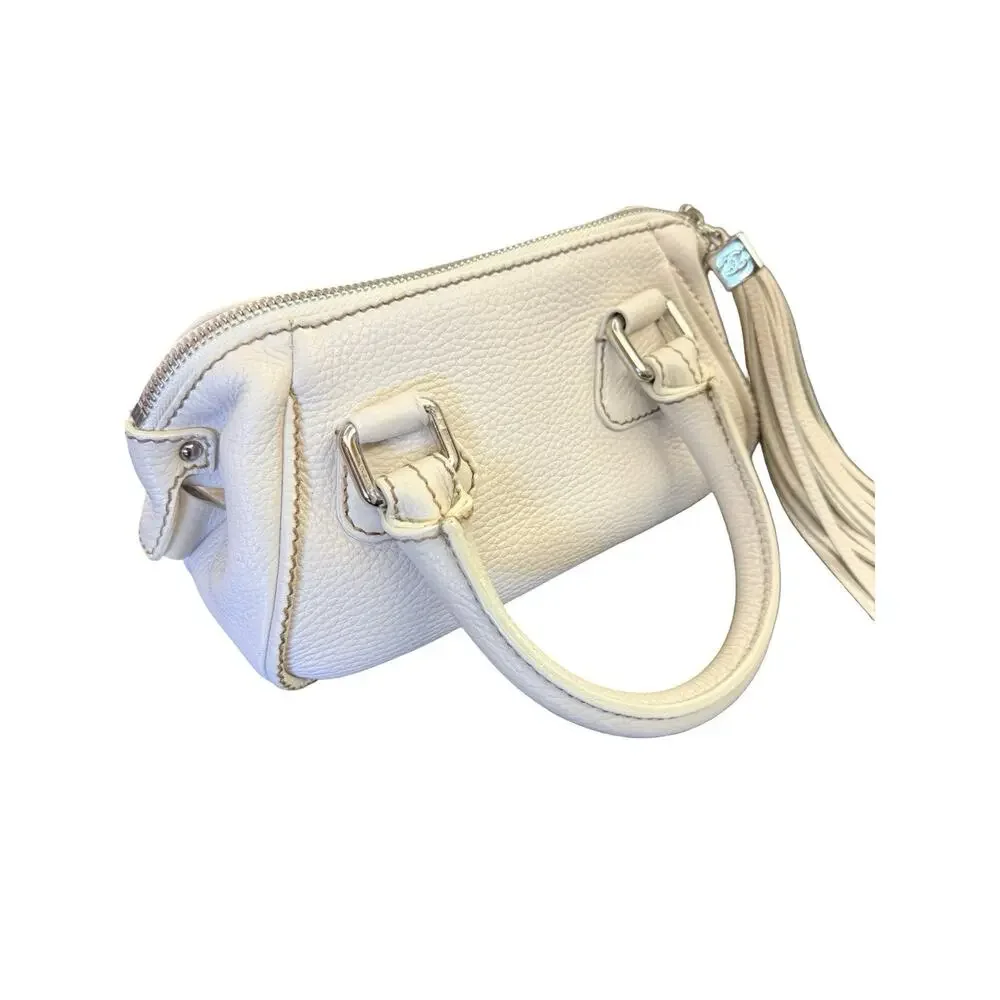 Chanel LAX Small Bowler Cream Pebbled Leather Silver Tassel 2003