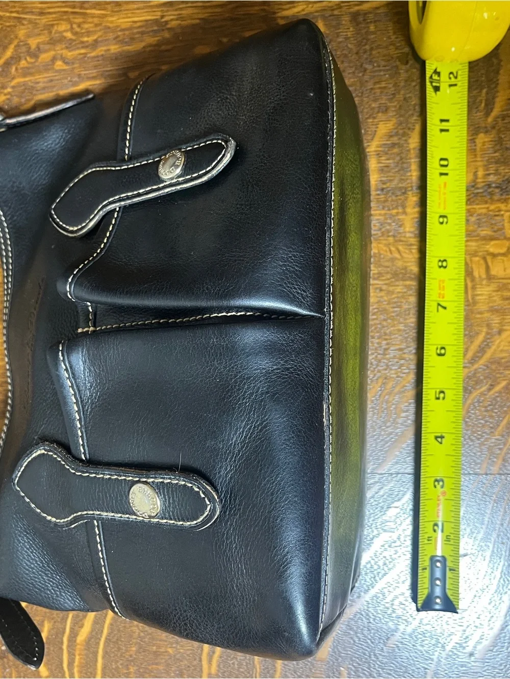 Dooney & Bourke Black Leather Hobo Shoulder Bag with Contrast Stitching
