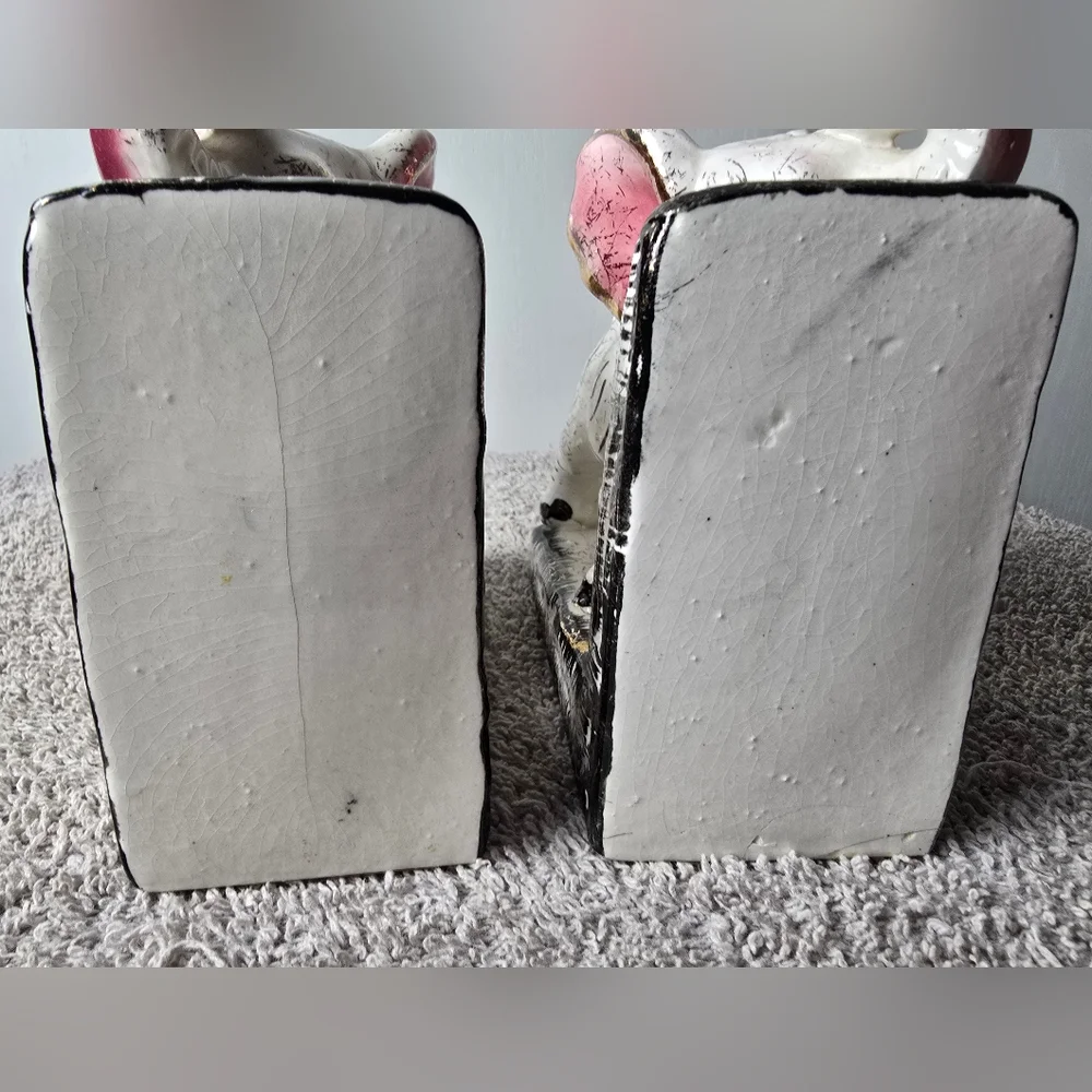 Retro Mid Century Hand Painted Elephant Bookends With Trunks Up