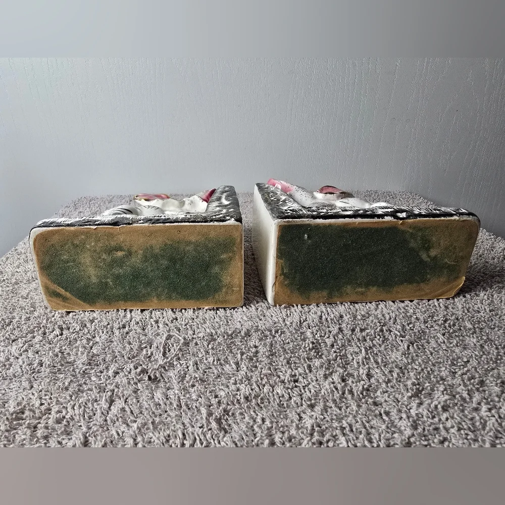 Retro Mid Century Hand Painted Elephant Bookends With Trunks Up