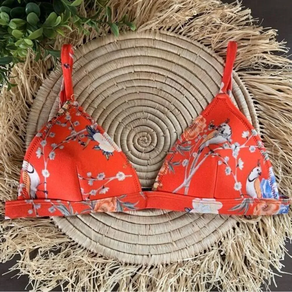 TRIANGL Women's Triangle Bikini Swim Top Orange Parrot‎ Floral Size Small