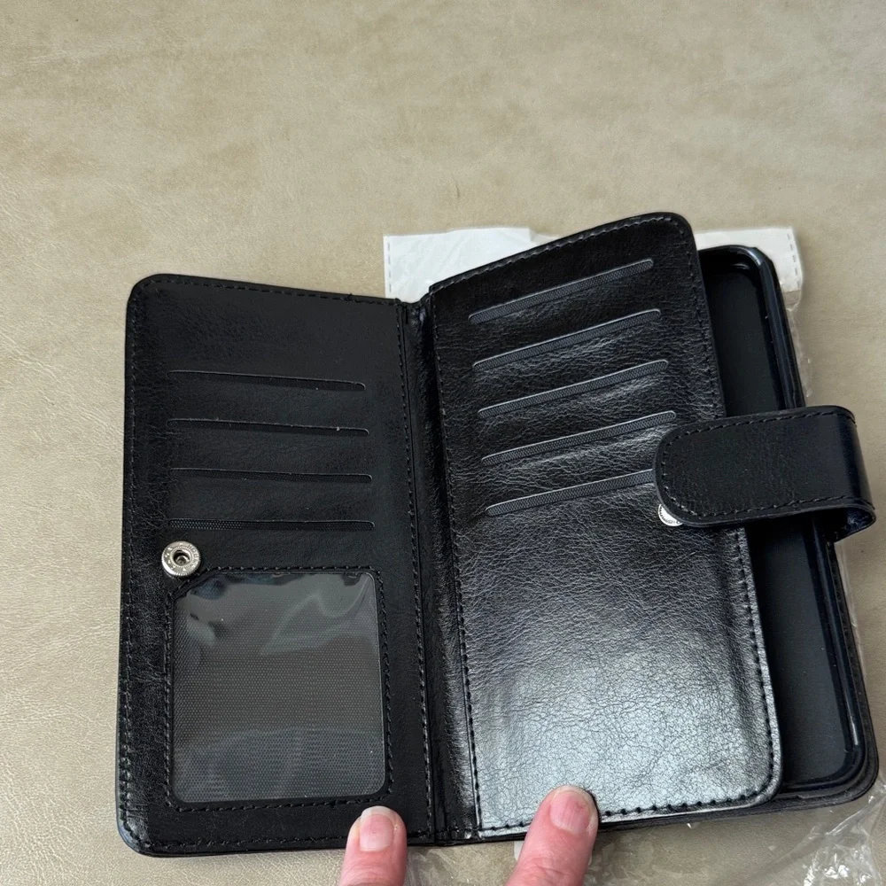Galaxy S6 Edge+ Black Leather Phone Wallet Case