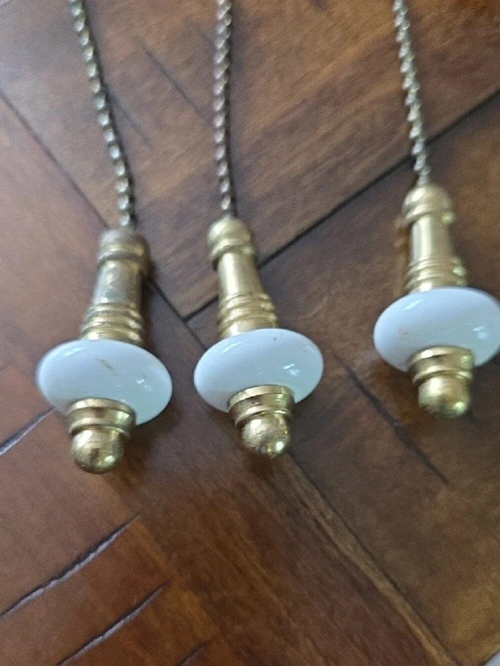 Antique Style Brass Pull Chain Set with White Porcelain Accents