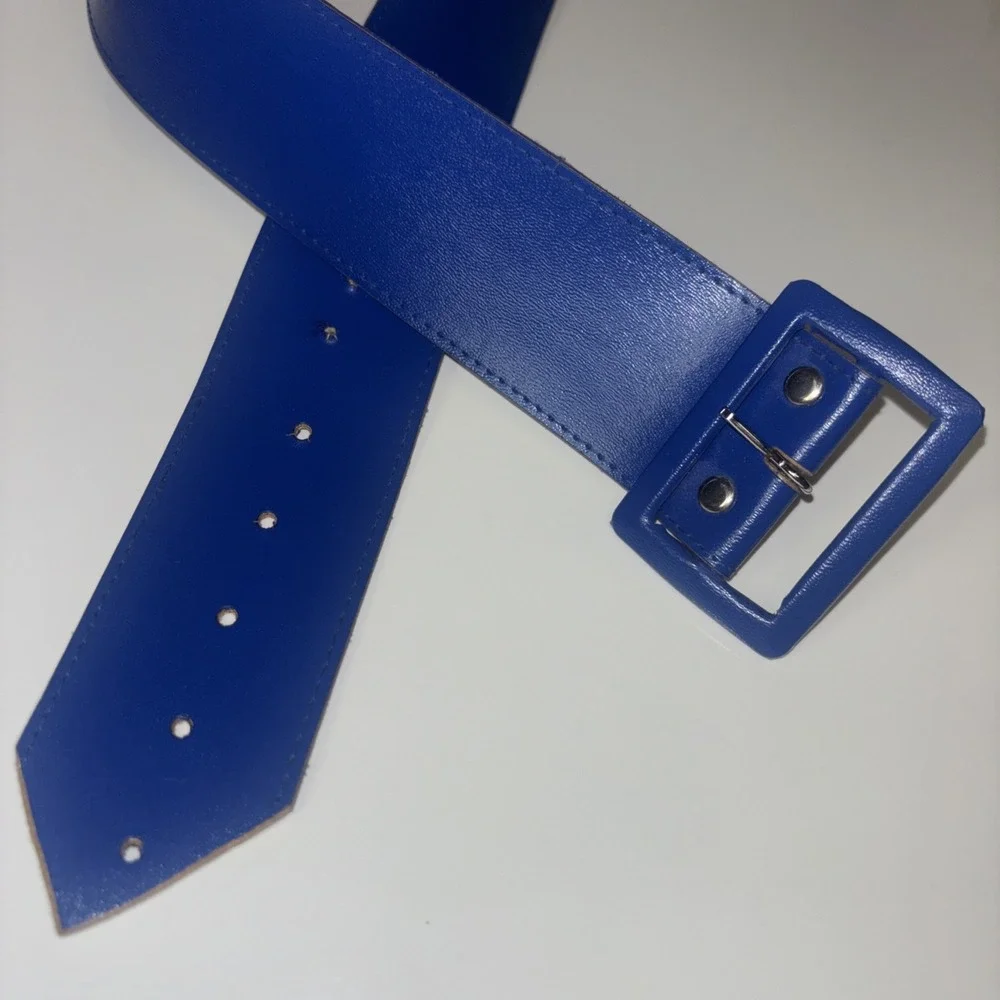 Royal Blue Wide Waist Belt Faux Leather Rectangular Buckle Statement Size M L