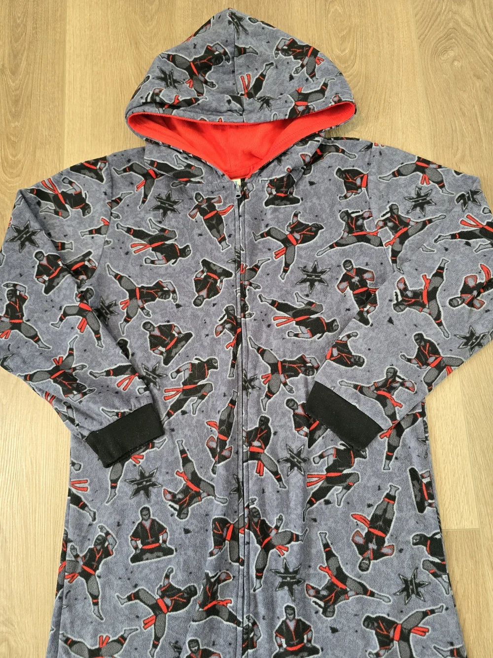 The Children’s Place Ninja Hooded One Piece Pajamas Boys PJS XXL 16 Gray Red