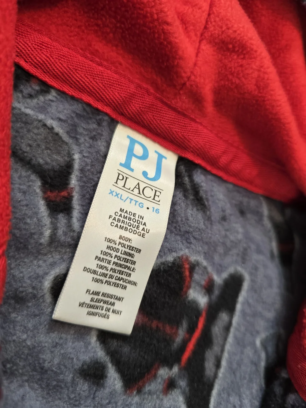 The Children’s Place Ninja Hooded One Piece Pajamas Boys PJS XXL 16 Gray Red