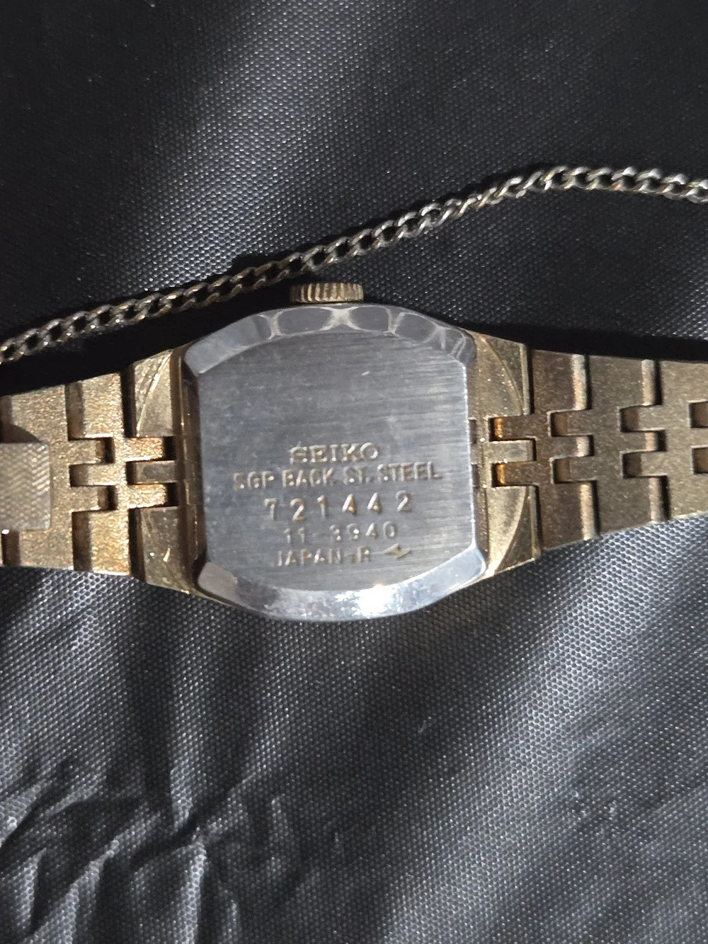 Seiko Gold Tone Ladies Analog Bracelet Watch with Black Dial