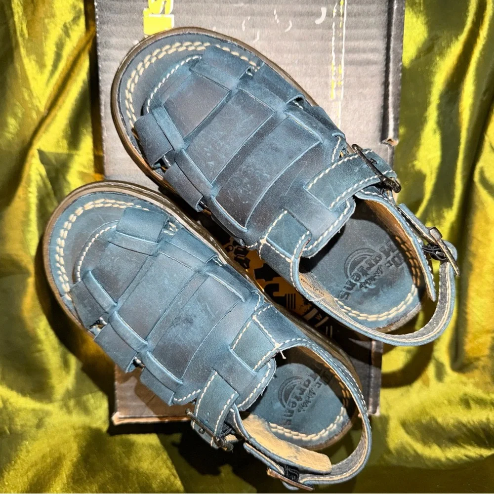 Dr. Martens Kids Blue Leather Woven Sandals with Wavy Sole