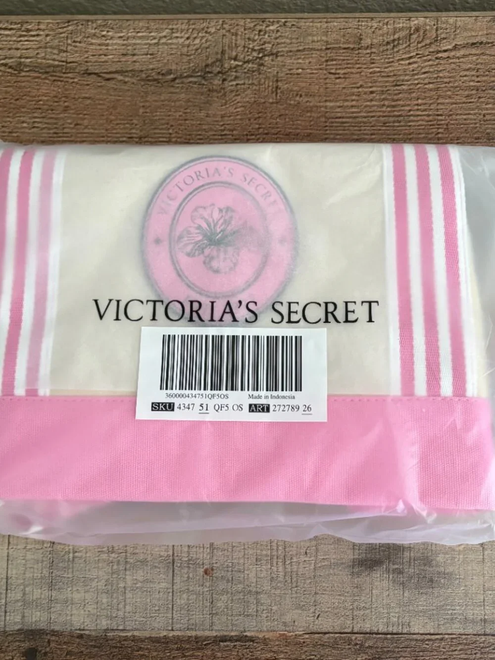 Victorias Secret Double Handle Canvas Tote 2026- Tan/White/Pink - NWT