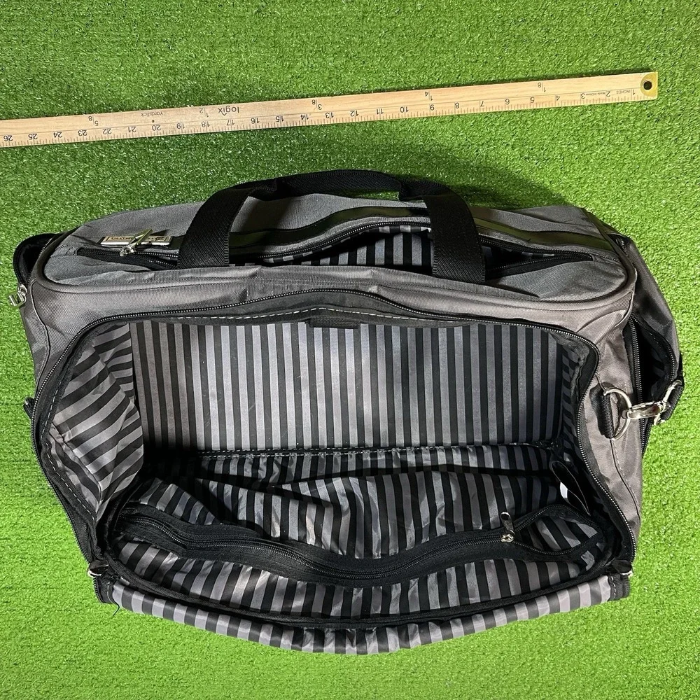 LONDON FOG Duffel Bag Canvas Travel Carry-On Gym Tote Luggage Pinstripe