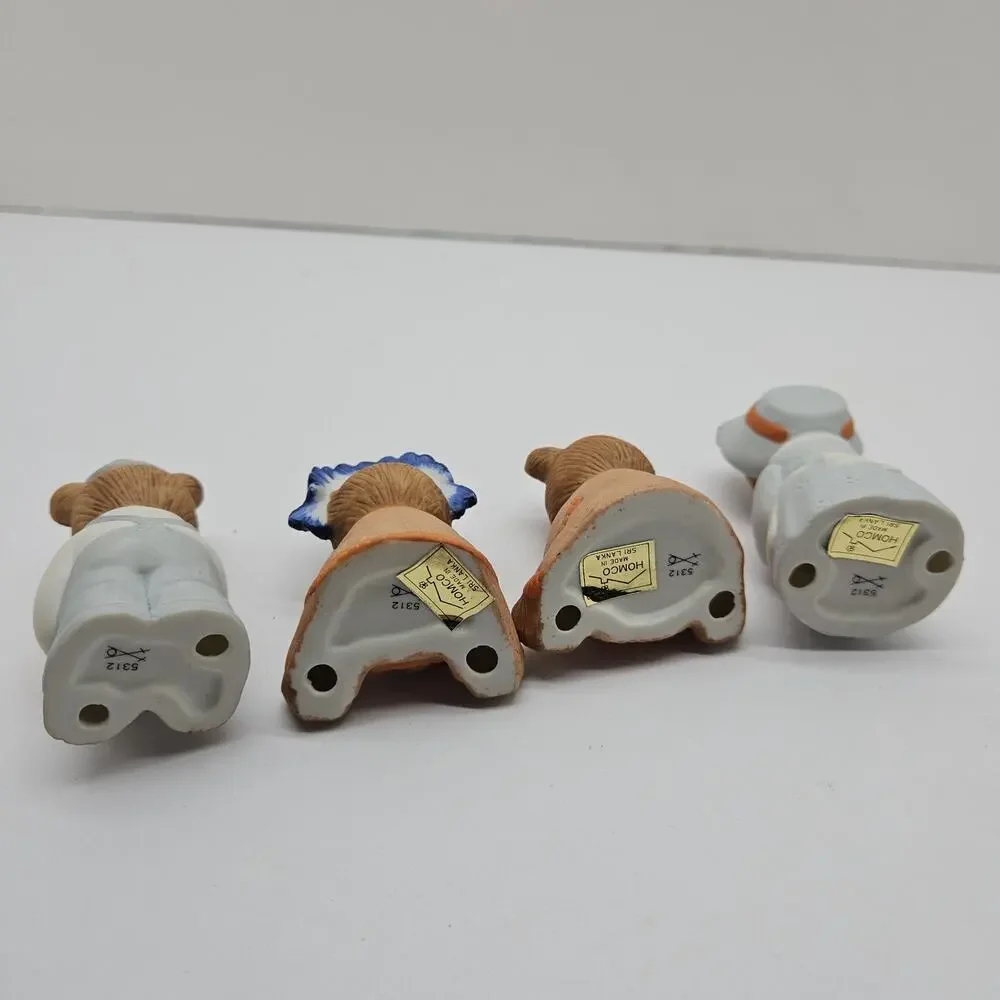 HOMCO Set of 4 Porcelain Mini Bears THANKSGIVING Harvest # 5312