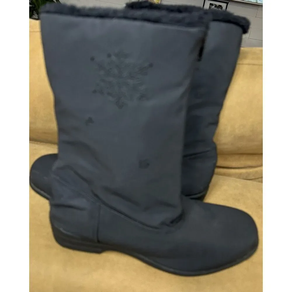 Judith Sport Snowflake 2 Women's Size 7 Zip‎ Front Fur Lined Snow Boots Black