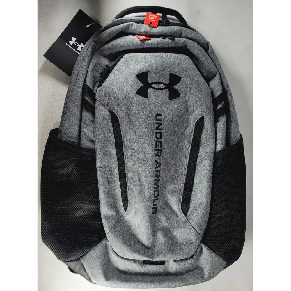 Under Armour Hustle 6.0 Backpack UA Grey Storm School 16in‎ Water Repellent Bag